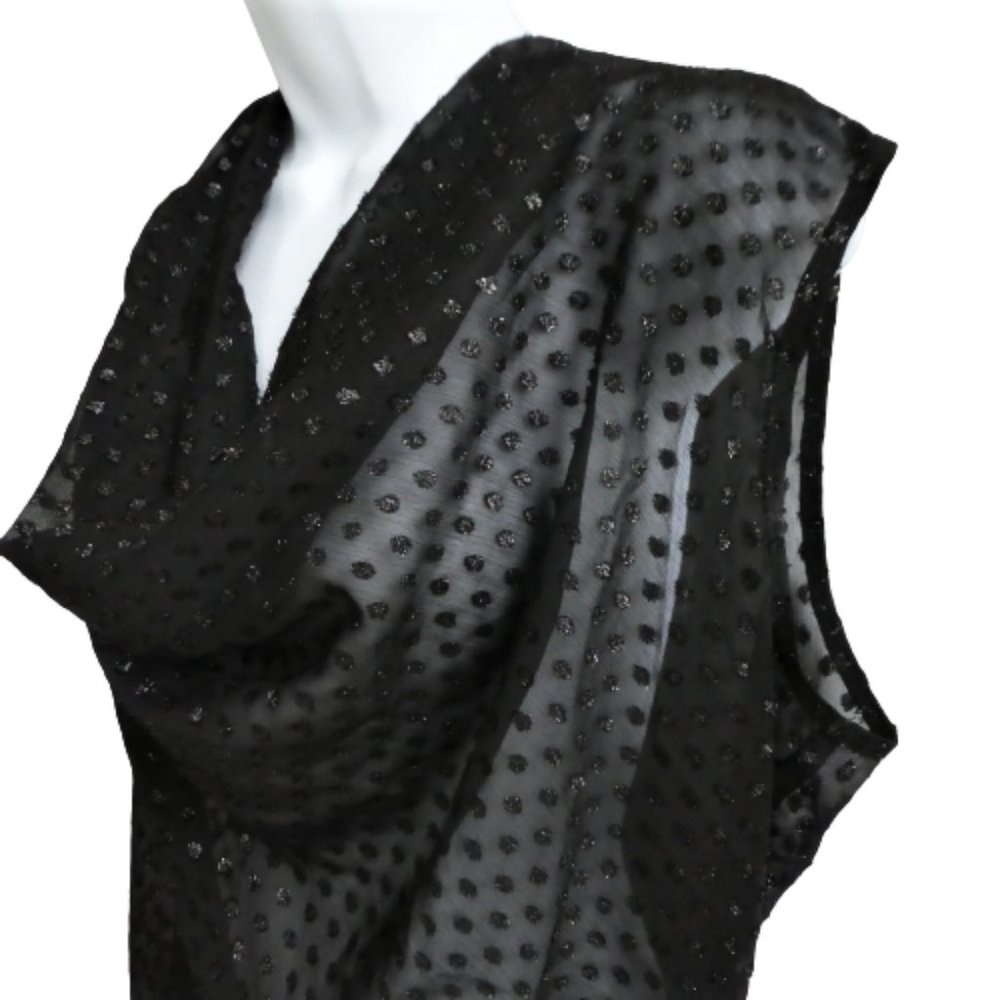 Vintage Lilly of California Sleeveless Blouse Black Sheer Cowl Neck Sparkley L - Picture 2 of 9